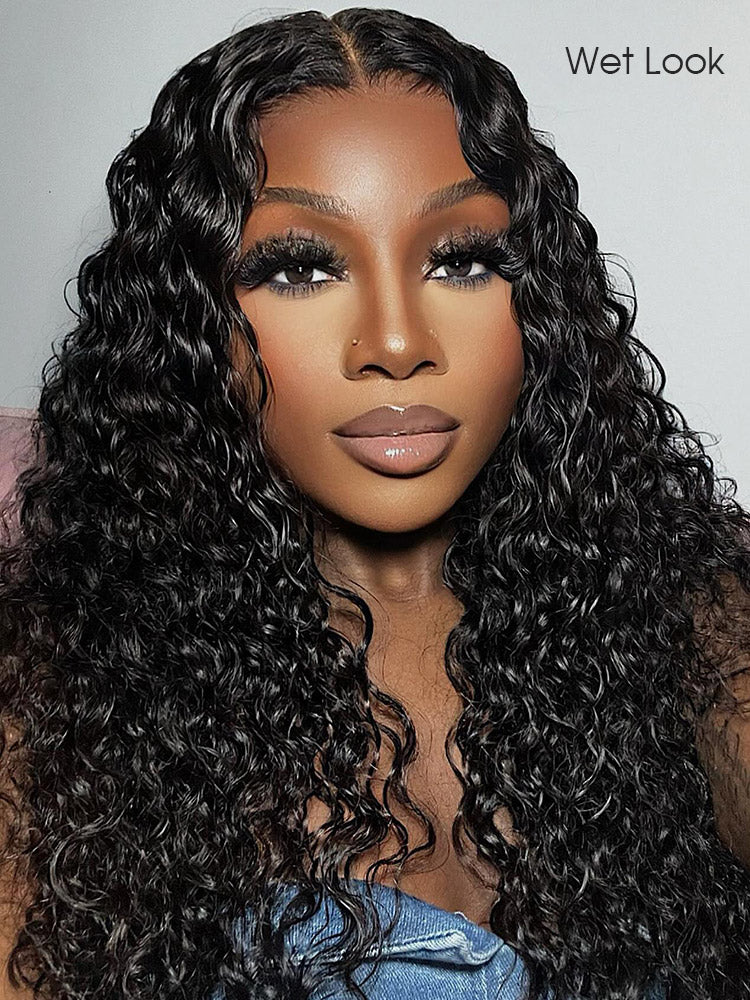 CurlyMe Pre Bleached Knots Water Wave Hair 13x4/13x6 HD Lace Frontal Wig With Elastic Drawstring Wear Go Wig - Image 3