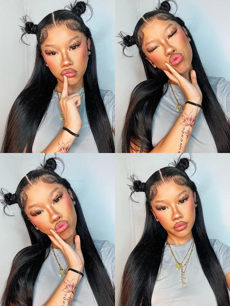 CurlyMe 360 Lace Wear Go Pre-Bleached Straight Human Hair Glueless Wigs Pre-Plucked Lace Front Wig - Image 3