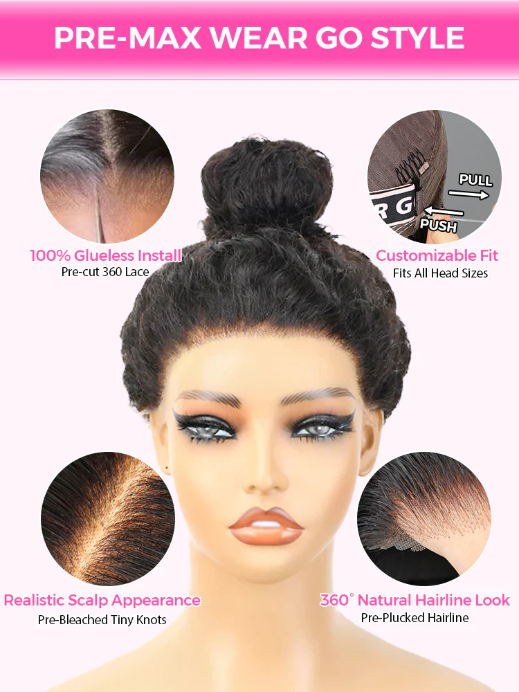 CurlyMe 360 Lace Fit Wear Go Pre-Bleached Water Wave Human Hair Glueless Wig Pre-Plucked - Image 10