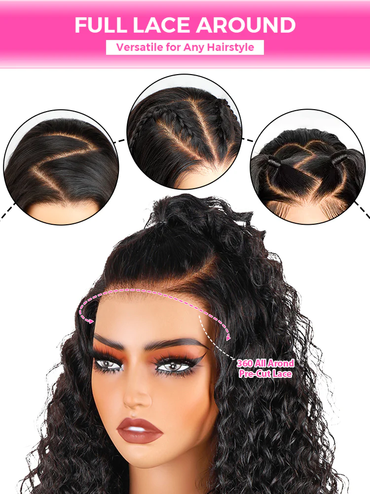 CurlyMe 360 Lace Fit Wear Go Pre-Bleached Water Wave Human Hair Glueless Wig Pre-Plucked - Image 11