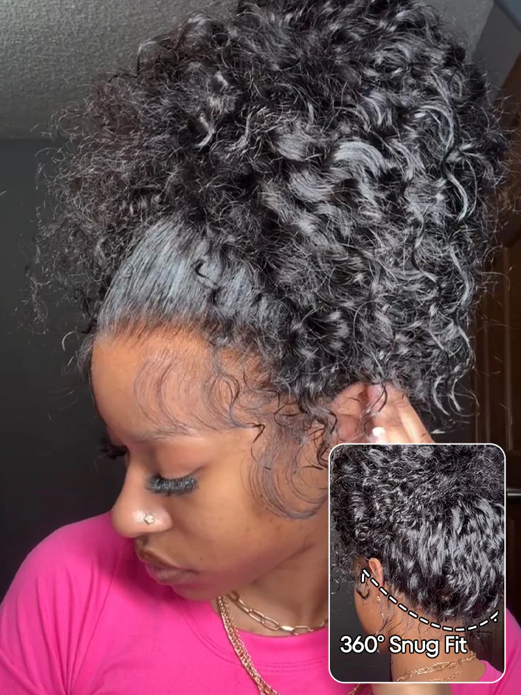 CurlyMe 360 Lace Fit Wear Go Pre-Bleached Water Wave Human Hair Glueless Wig Pre-Plucked - Image 4