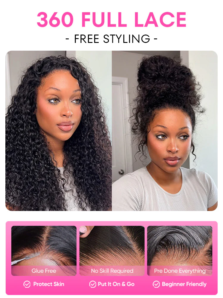 CurlyMe 360 Lace Fit Wear Go Pre-Bleached Water Wave Human Hair Glueless Wig Pre-Plucked - Image 5