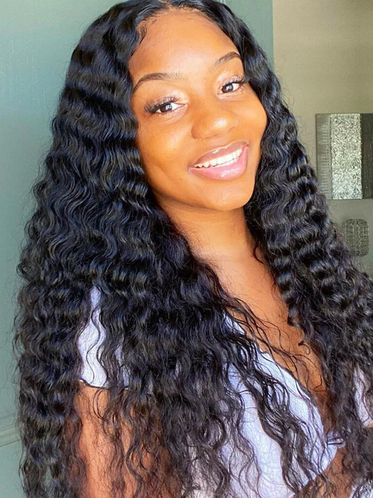 CurlyMe Deep Wave Hair 4x4 Lace Closure Wig Pre Plucked Swiss Lace Curly Hair - Image 3