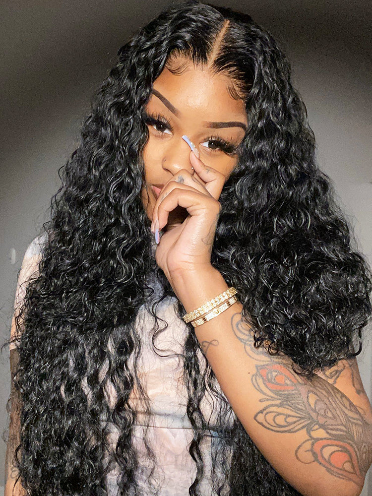 CurlyMe Deep Wave Hair 4x4 Lace Closure Wig Pre Plucked Swiss Lace Curly Hair - Image 4