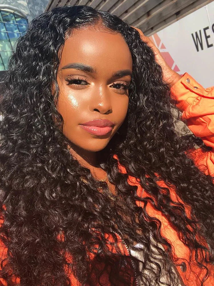 CurlyMe Deep Wave Hair 4x4 Lace Closure Wig Pre Plucked Swiss Lace Curly Hair - Image 5