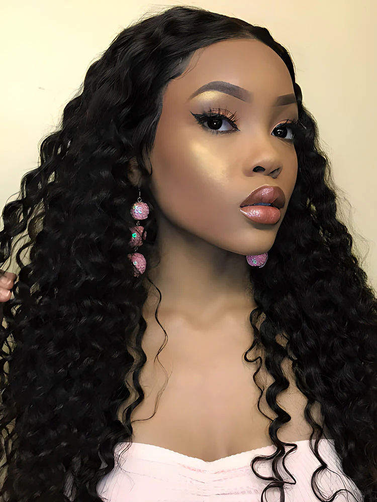 CurlyMe Deep Wave Hair 4x4 Lace Closure Wig Pre Plucked Swiss Lace Curly Hair - Image 7