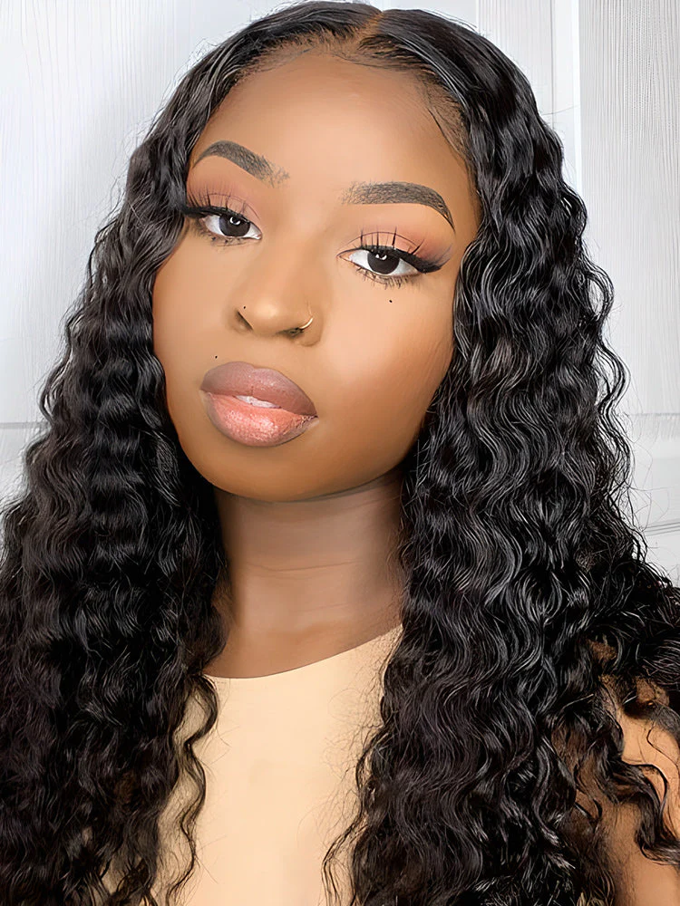 CurlyMe Deep Wave Hair 4x4 Lace Closure Wig Pre Plucked Swiss Lace Curly Hair - Image 8