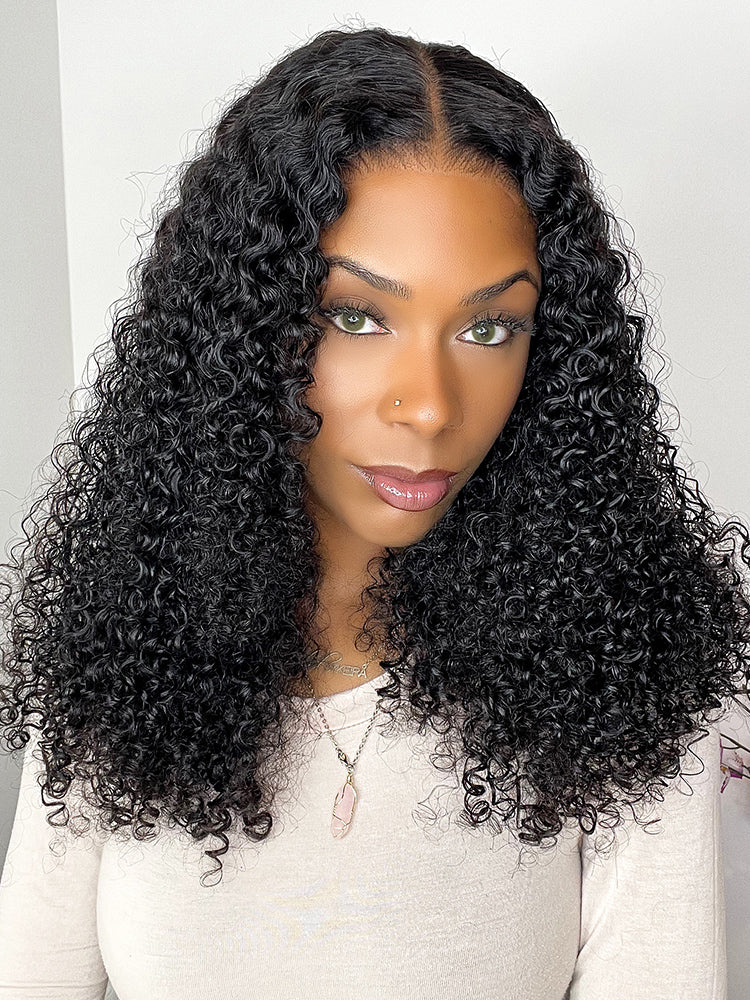 CurlyMe Kinky Curly 4x4 Lace Closure Wigs Pre Plucked Hairline Natural Black Curly Hair - Image 5