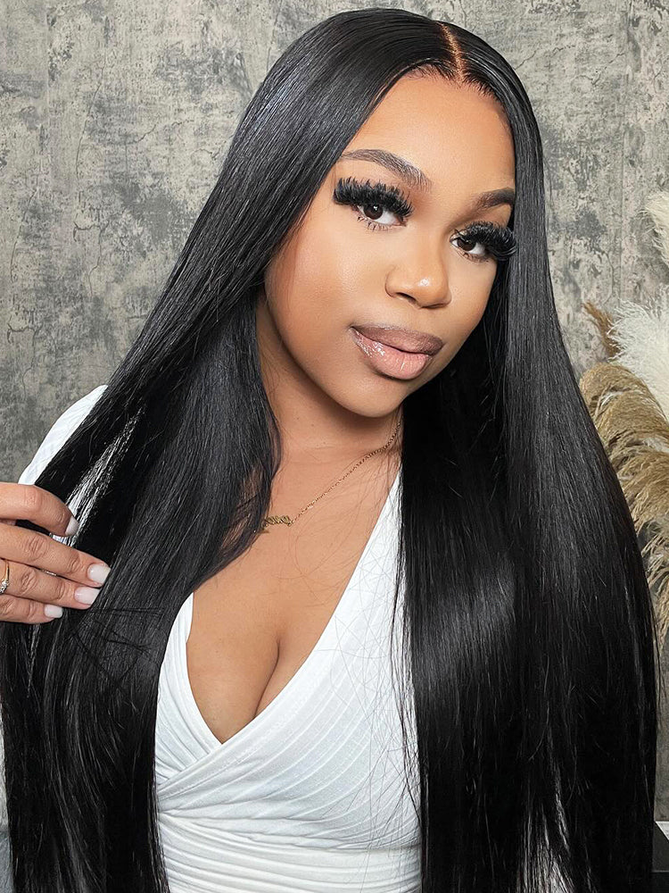 CurlyMe Hot Straight Hair 4x4 Swiss Lace Closure Wig With Baby Hair Pre Plucked - Image 4