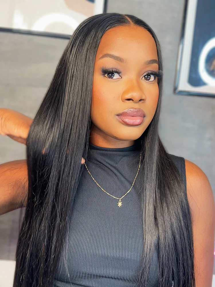 CurlyMe Hot Straight Hair 4x4 Swiss Lace Closure Wig With Baby Hair Pre Plucked - Image 5