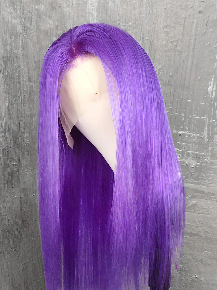 CurlyMe Purple Color Straight Virgin Hair 13x4 Lace Front Wigs - Image 4