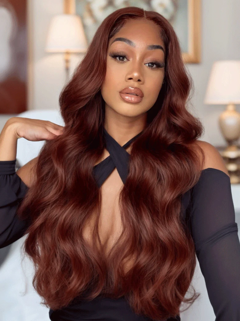 CurlyMe Pre-Plucked Wear Go Glueless Reddish Brown Body Wave Hair Pre-cut Lace - Image 3