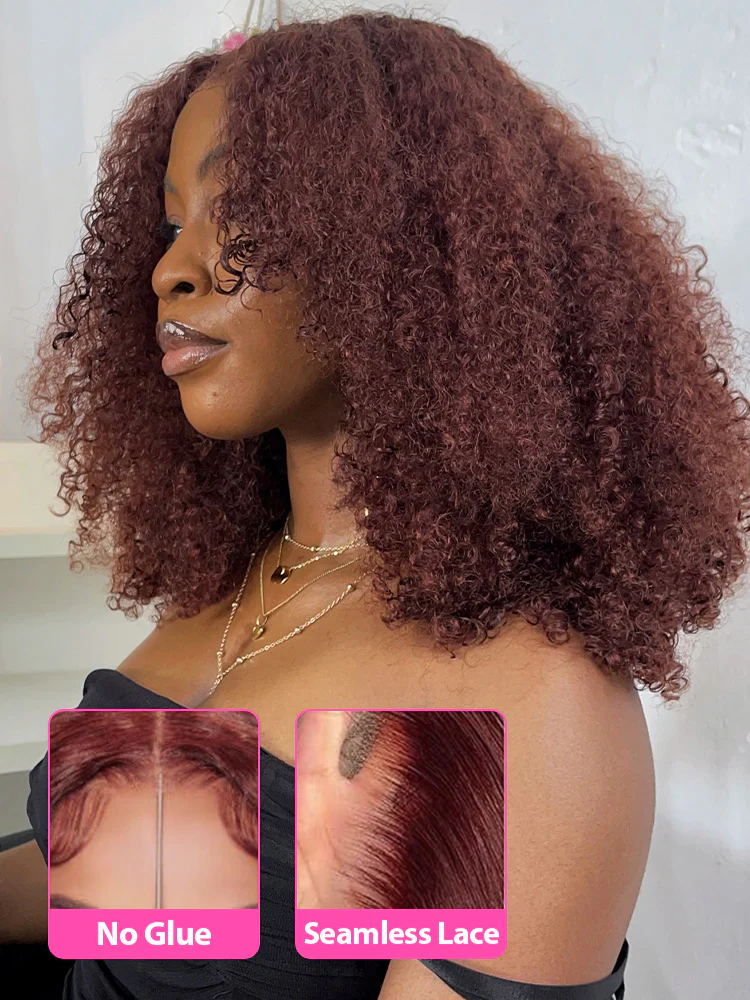 CurlyMe Pre-Plucked Wear Go Glueless Reddish Brown Kinky Curly Hair Pre-cut Lace - Image 3