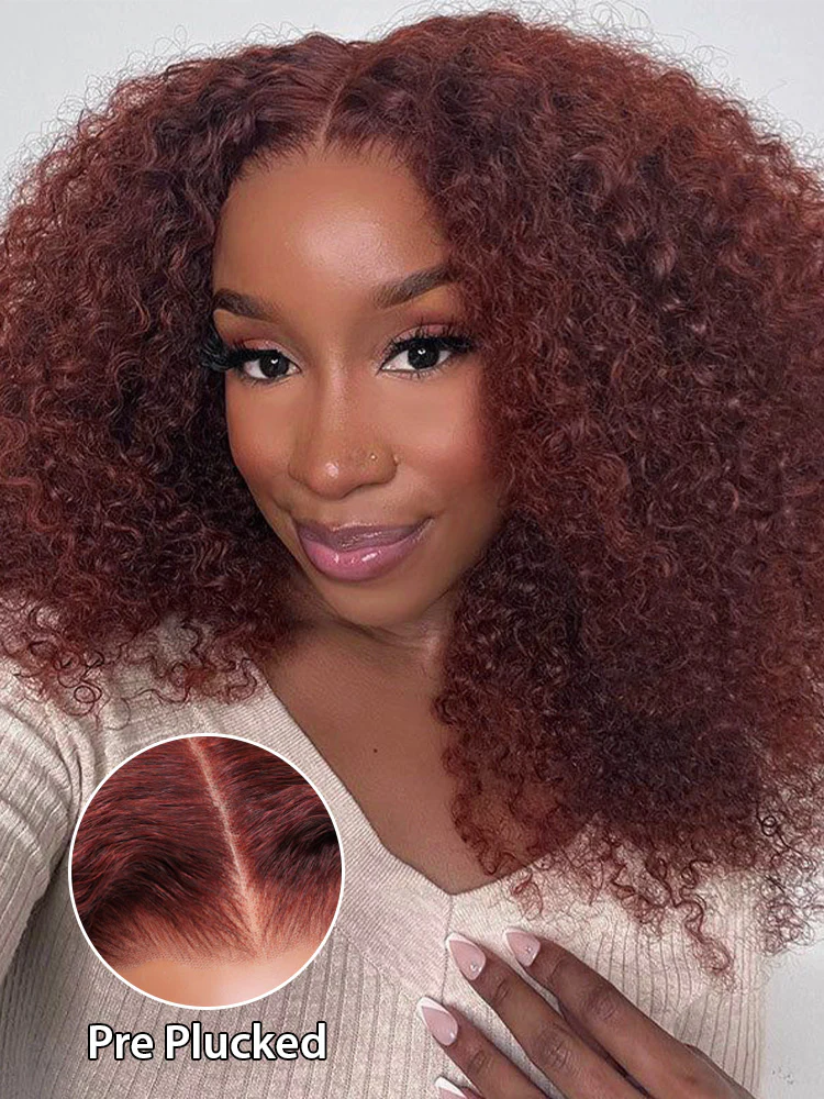 CurlyMe Pre-Plucked Wear Go Glueless Reddish Brown Kinky Curly Hair Pre-cut Lace - Image 4