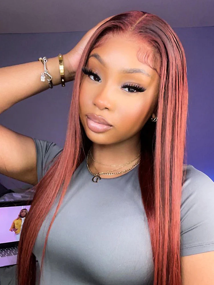 CurlyMe Pre-Plucked Wear Go Glueless Reddish Brown Straight Hair Pre-cut Lace - Image 3