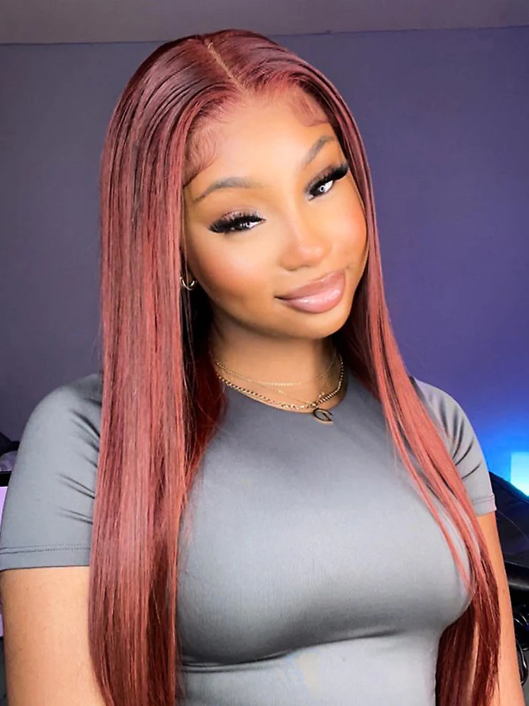 CurlyMe Pre-Plucked Wear Go Glueless Reddish Brown Straight Hair Pre-cut Lace - Image 4