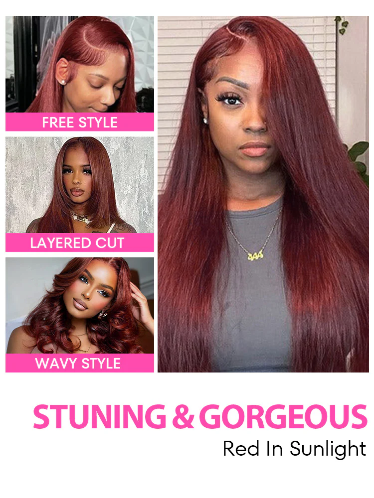 CurlyMe Pre-Plucked Wear Go Glueless Reddish Brown Straight Hair Pre-cut Lace - Image 7