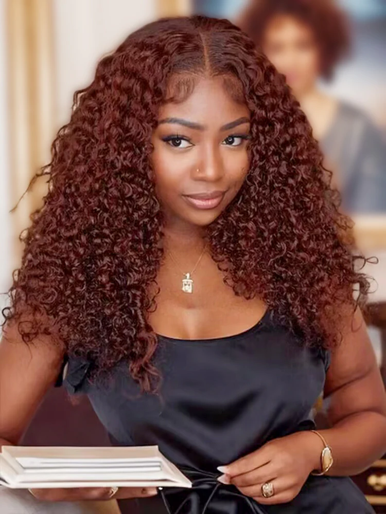 CurlyMe Pre-Plucked Wear Go Glueless Reddish Brown Water Wave Hair Pre-cut Lace - Image 3