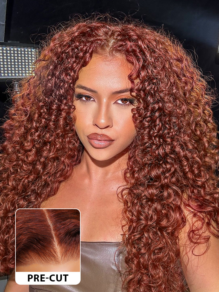 CurlyMe Pre-Plucked Wear Go Glueless Reddish Brown Water Wave Hair Pre-cut Lace - Image 4