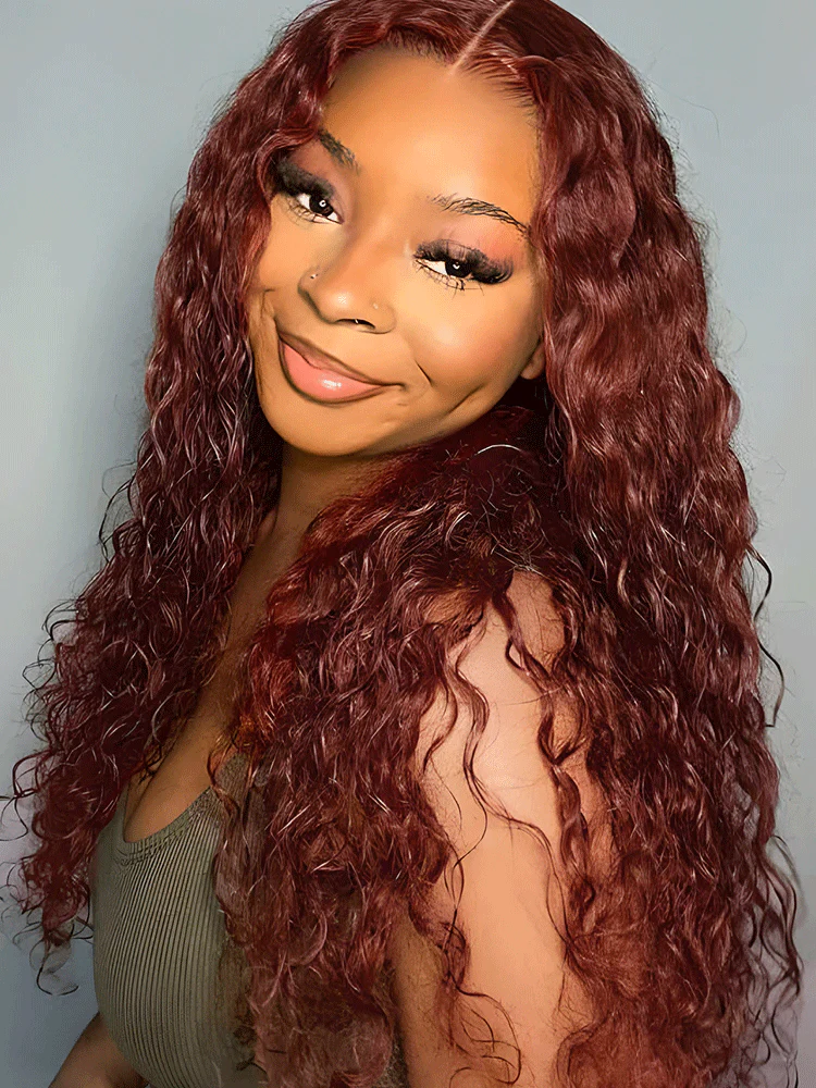 CurlyMe Pre-Plucked Wear Go Glueless Reddish Brown Water Wave Hair Pre-cut Lace - Image 5