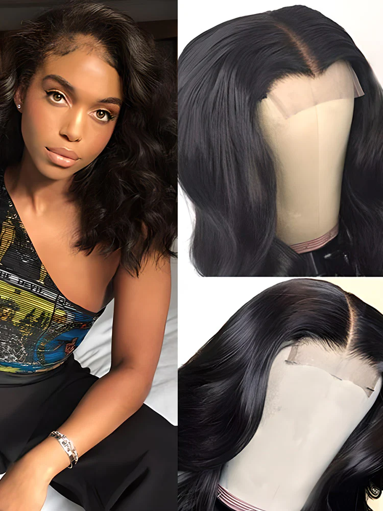 CurlyMe Hair Bob Wigs 4x4 Lace Closure Body Wave Human Hair Wig With Baby Hair - Image 3