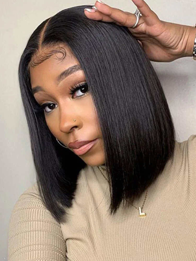 CurlyMe Short Haircuts Straight Hair 4x4 Lace Closure Bob Wigs Pre Plucked - Image 4