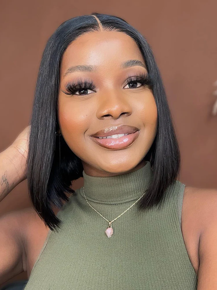 CurlyMe Short Haircuts Straight Hair 4x4 Lace Closure Bob Wigs Pre Plucked - Image 5