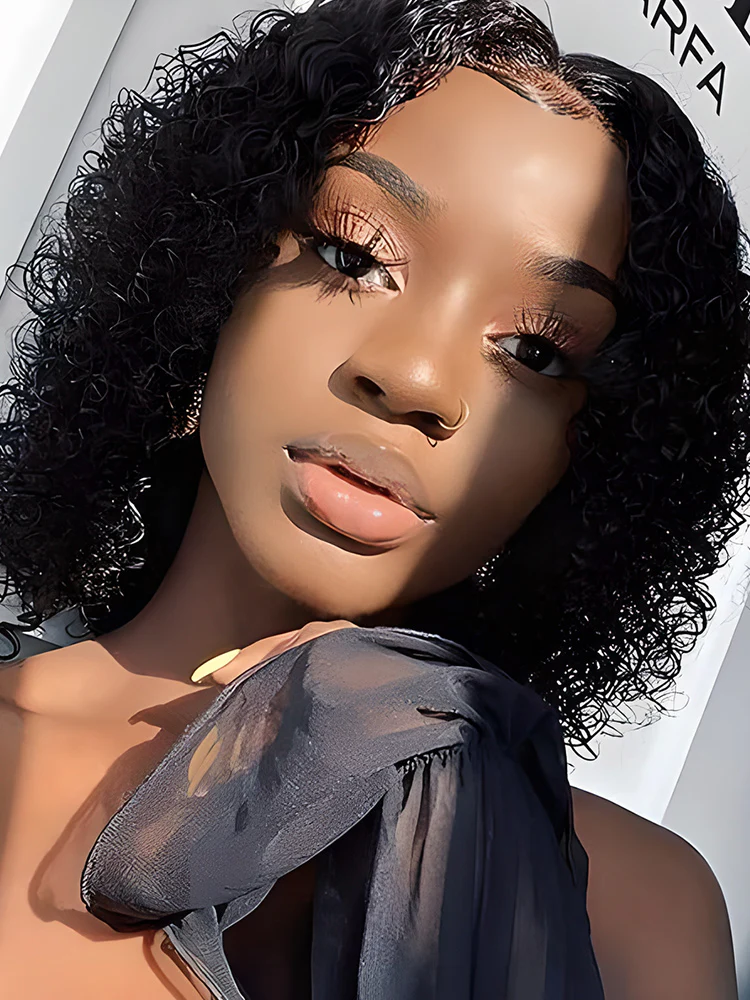 CurlyMe Short Cut Water Wave Hair 13x4 Transparent Lace Bob Wig Pre Plucked - Image 10