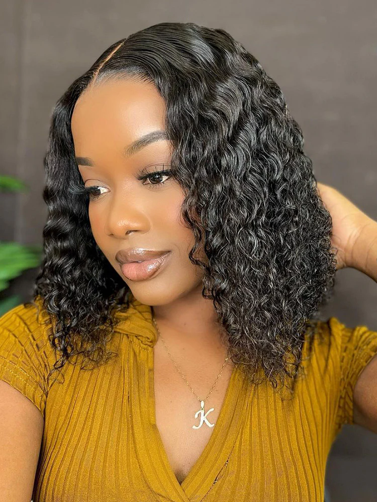 CurlyMe Short Cut Water Wave Hair 13x4 Transparent Lace Bob Wig Pre Plucked - Image 11