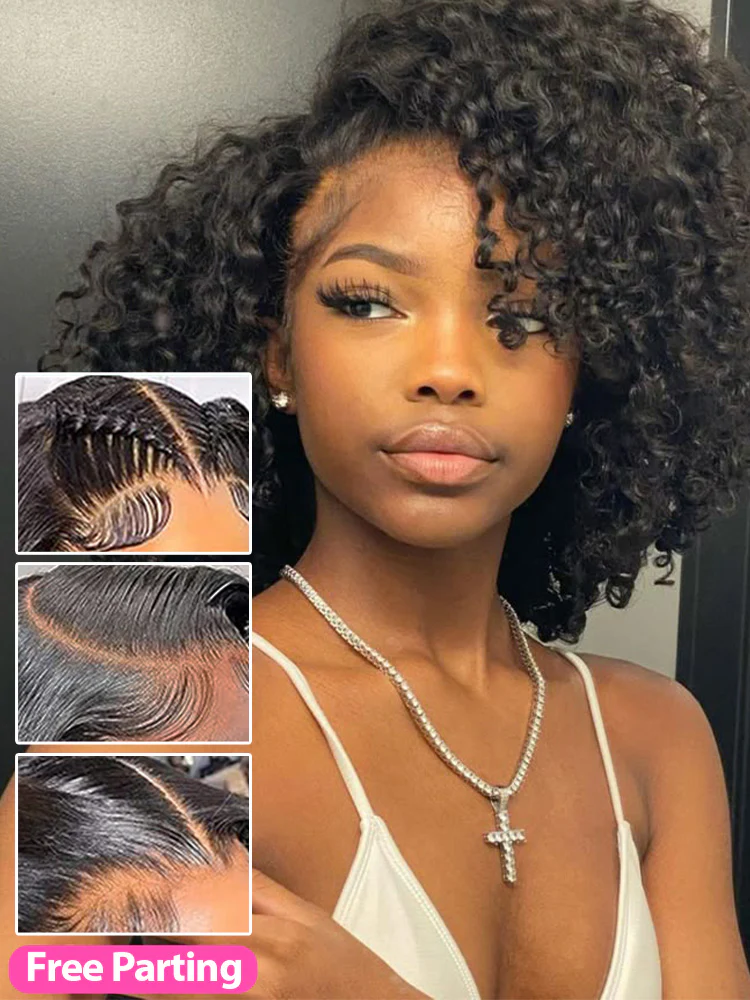 CurlyMe Short Cut Water Wave Hair 13x4 Transparent Lace Bob Wig Pre Plucked - Image 4