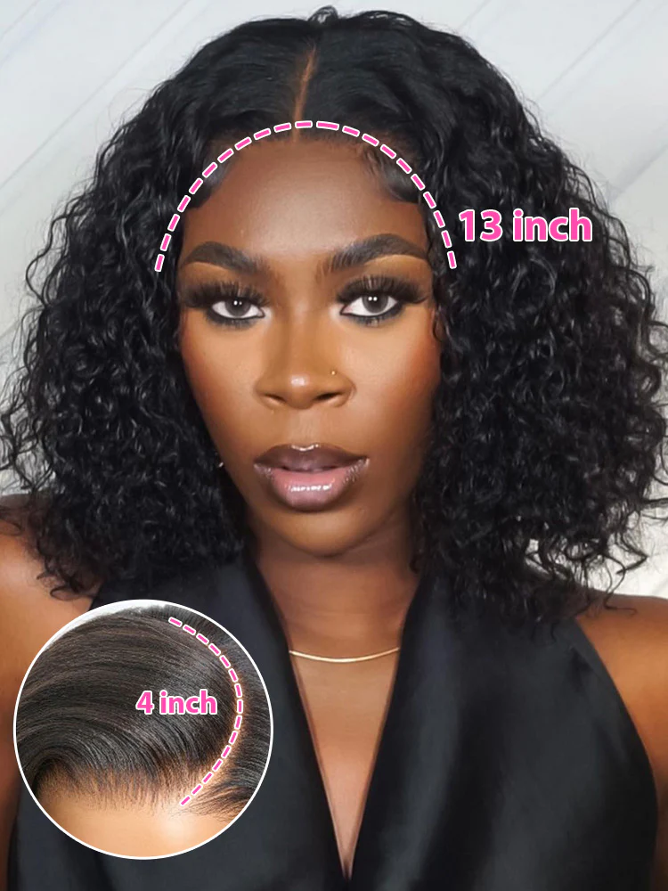 CurlyMe Short Cut Water Wave Hair 13x4 Transparent Lace Bob Wig Pre Plucked - Image 6