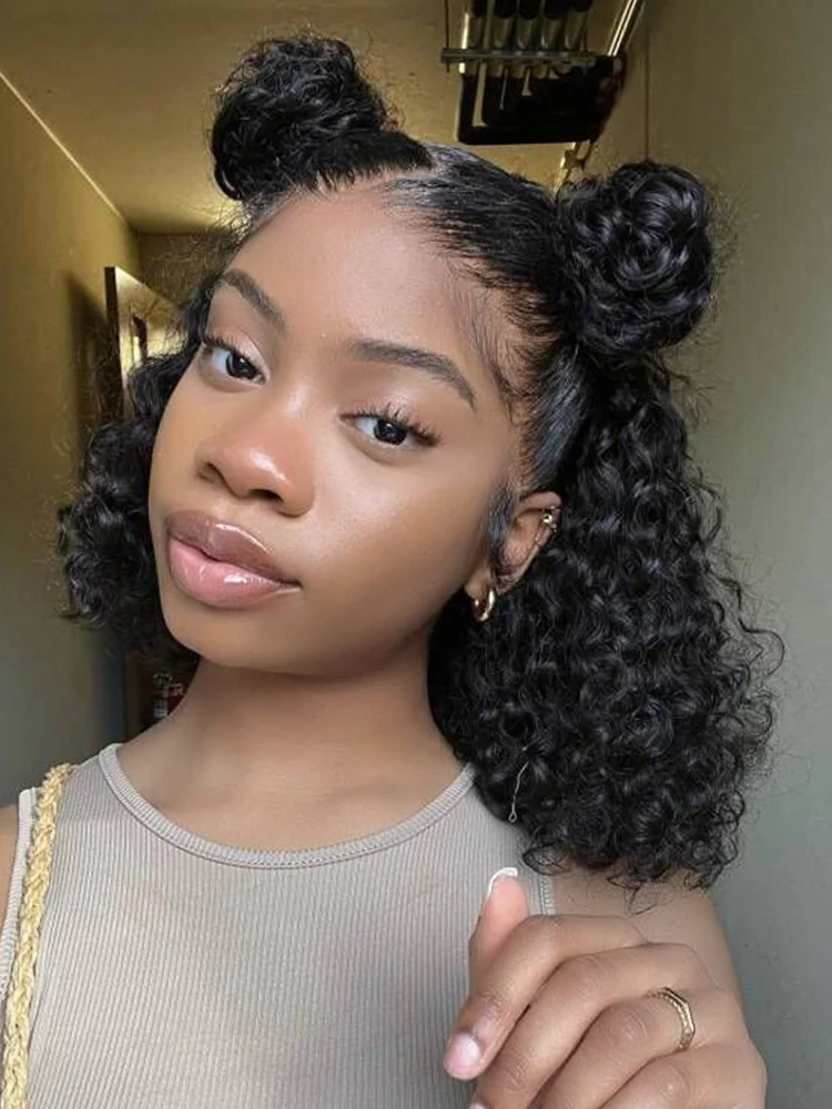 CurlyMe Short Cut Water Wave Hair 13x4 Transparent Lace Bob Wig Pre Plucked - Image 9