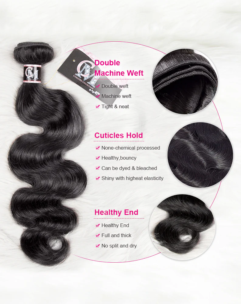 CurlyMe Body Wave Virgin Human Hair 3 Bundles With 4x4Closure Natural Black - Image 4