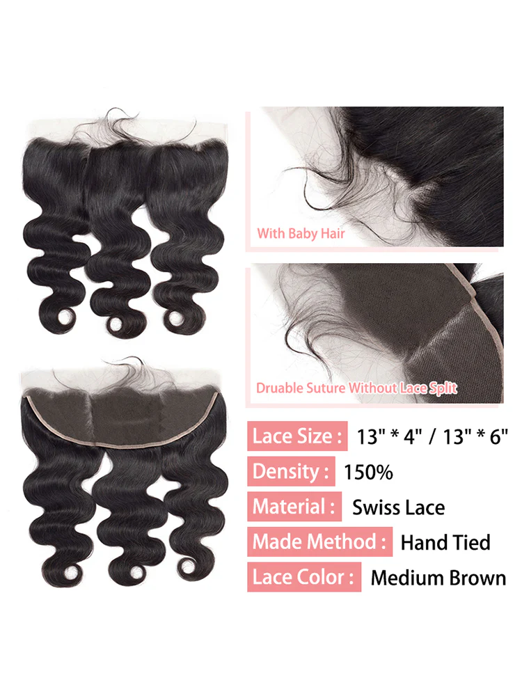 CurlyMe Body Wave Virgin Human Hair 4 Bundles with 13x4 Lace Frontal Natural Black - Image 5