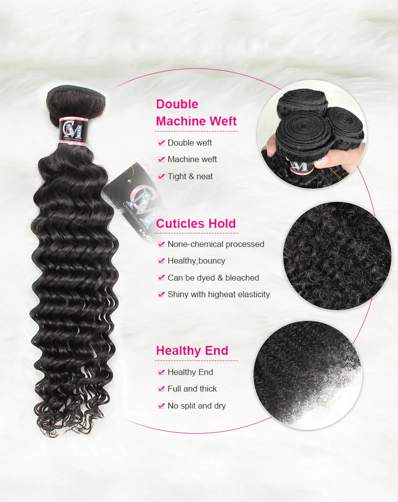 CurlyMe Deep Wave Human Hair 4 Bundles with 13x4 Lace Frontal Natural Black - Image 4