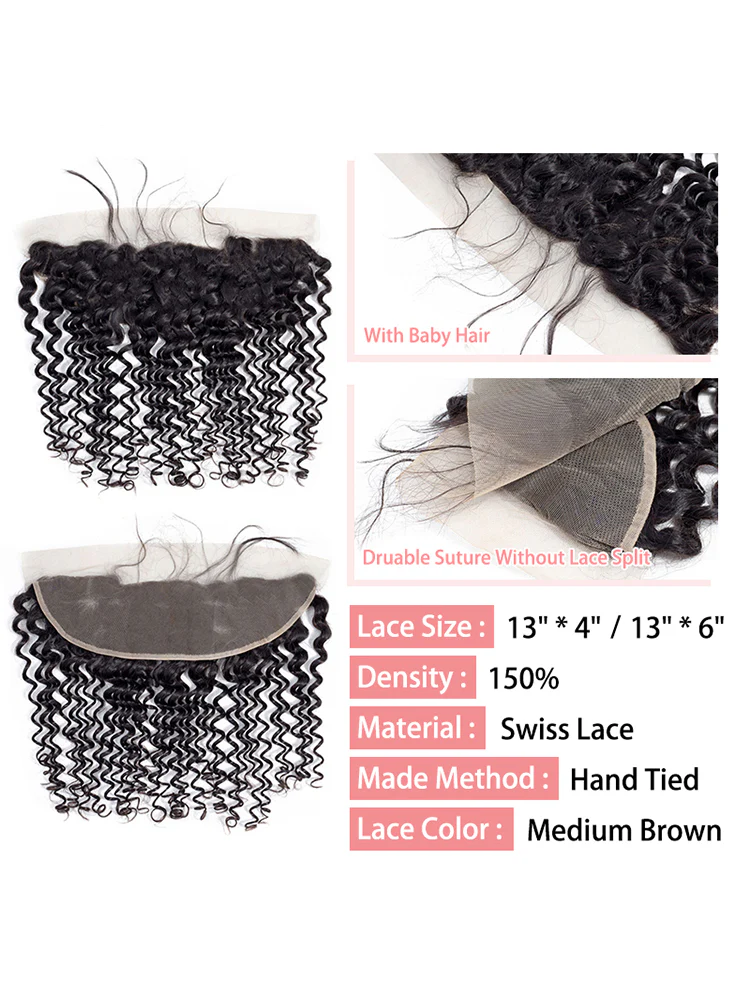 CurlyMe Deep Wave Human Hair 4 Bundles with 13x4 Lace Frontal Natural Black - Image 5