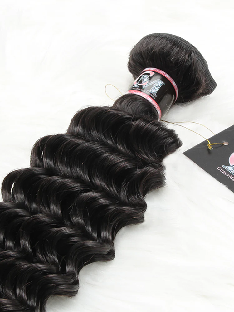 CurlyMe Deep Wave Human Hair 4 Bundles with 13x4 Lace Frontal Natural Black - Image 7