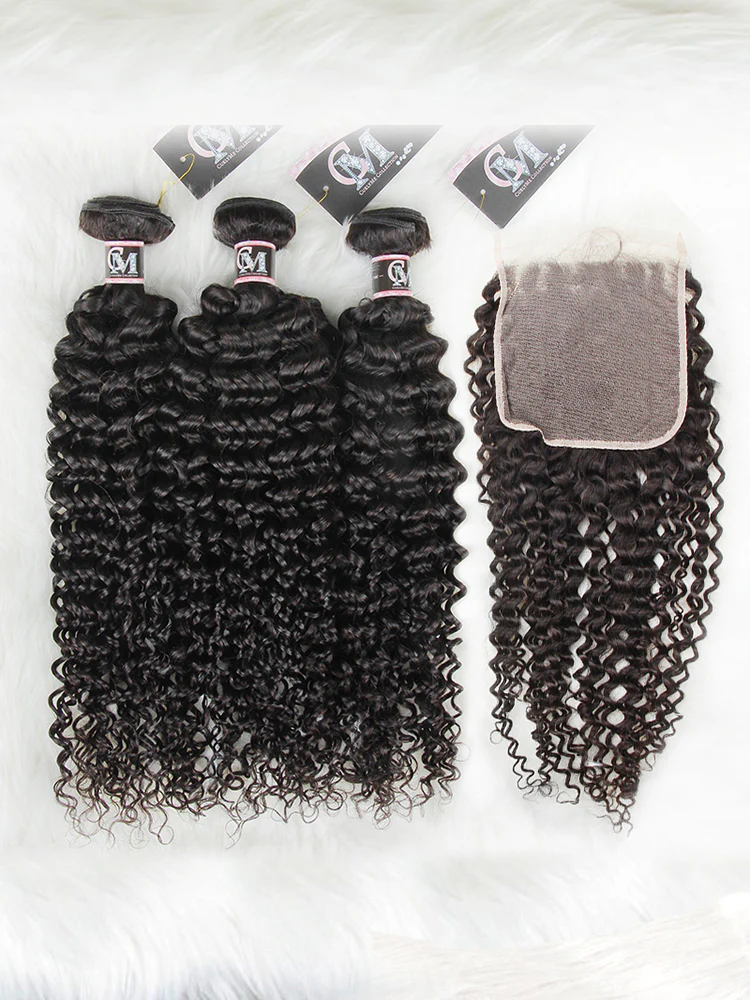 CurlyMe Kinky Curly Virgin Human Hair 3 Bundles With 4x4 Closure Natural Black - Image 3