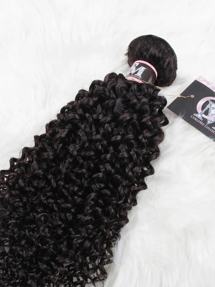 CurlyMe Kinky Curly Virgin Human Hair 3 Bundles With 4x4 Closure Natural Black - Image 6