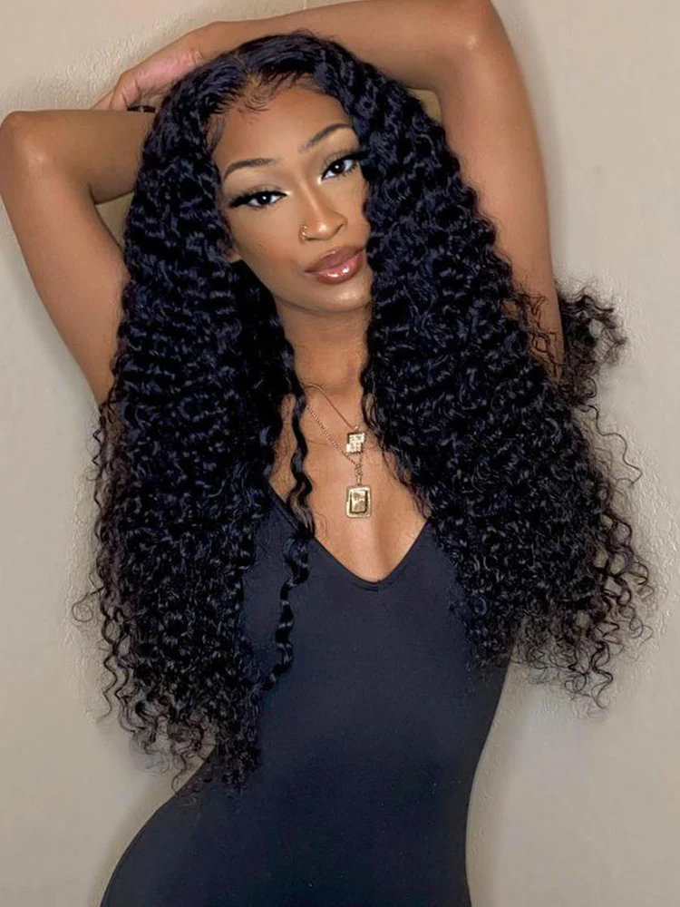 CurlyMe Kinky Curly Virgin Human Hair 4 Bundles with 13x4 Frontal Natural Black - Image 3
