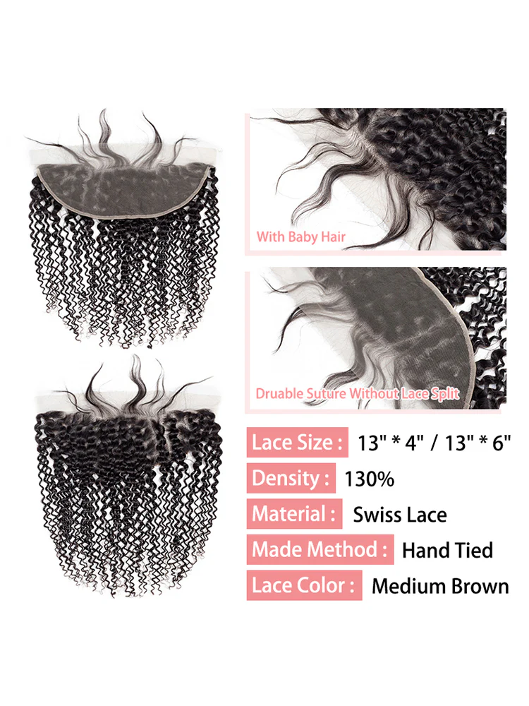 CurlyMe Kinky Curly Virgin Human Hair 4 Bundles with 13x4 Frontal Natural Black - Image 6