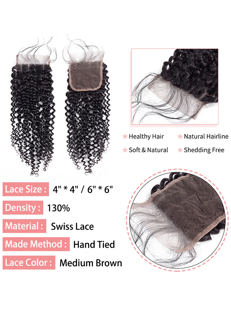 Kinky Curly Hair Natural Black 4x4 Lace Closure - Image 4