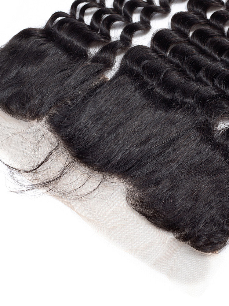 CurlyMe Loose Deep Wave Virgin Human Hair 13x4 Lace Frontal Natural Black - Image 3