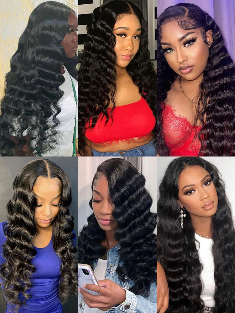CurlyMe Loose Deep Virgin Human Hair 4 Bundles with 13x4 Frontal Natural Black - Image 3