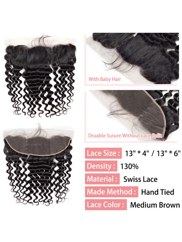 CurlyMe Loose Deep Virgin Human Hair 4 Bundles with 13x4 Frontal Natural Black - Image 6