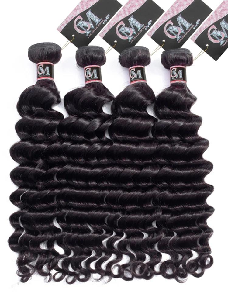 CurlyMe Loose Deep Virgin Human Hair 4 Bundles with 4x4 Closure Natural Black - Image 3