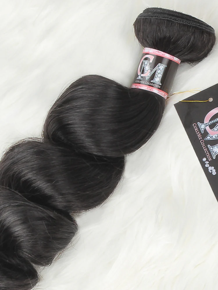 CurlyMe Loose Wave Virgin Human Hair 3 Bundles With 4x4 Closure Natural Black - Image 4