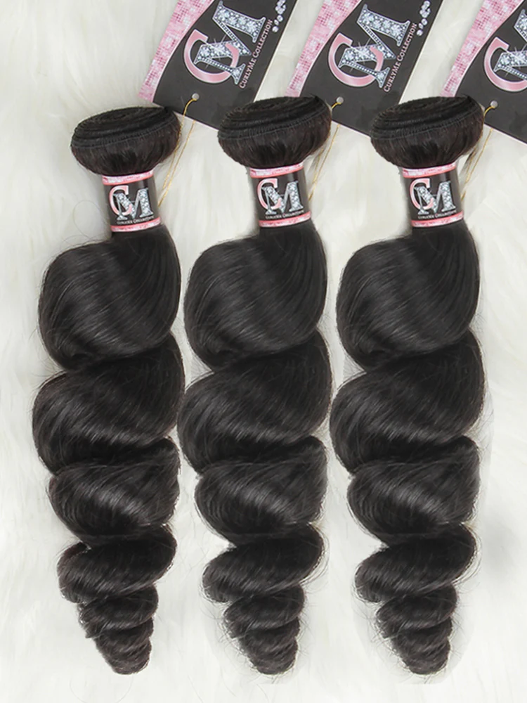 CurlyMe Loose Wave Virgin Human Hair 3 Bundles With 4x4 Closure Natural Black - Image 5