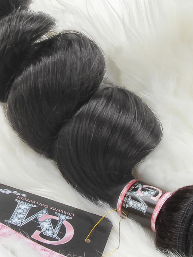 CurlyMe Loose Wave Virgin Human Hair 4 Bundles with 13x4 Frontal Natural Black - Image 5