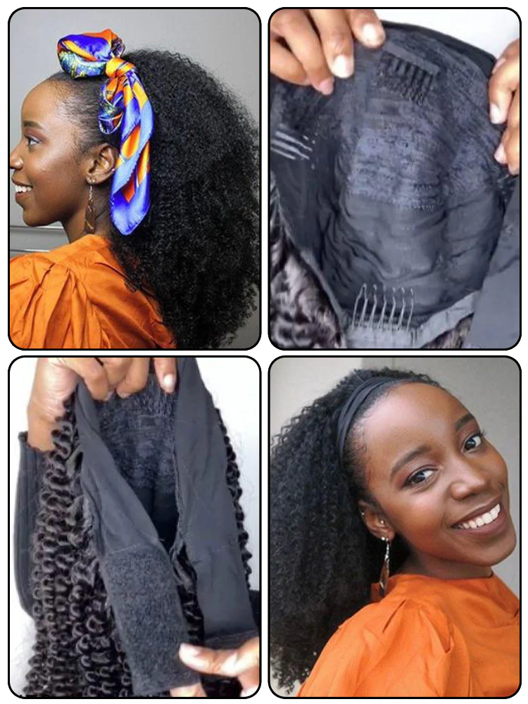 CurlyMe Afro Kinky Coily Hair Headband Wig Curly Non Lace Human Hair Wigs - Image 3